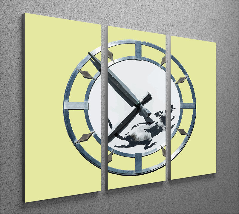 Banksy New York Clock Rat Yellow 3 Split Panel Canvas Print - Canvas Art Rocks - 2