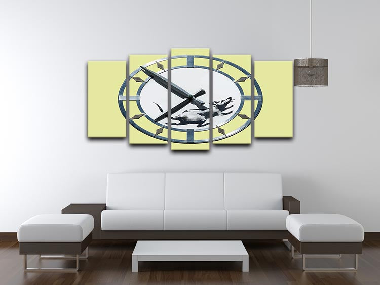 Banksy New York Clock Rat Yellow 5 Split Panel Canvas - Canvas Art Rocks - 3