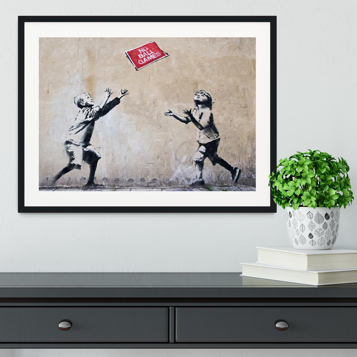 Banksy No Ball Games Framed Print - Canvas Art Rocks - 1