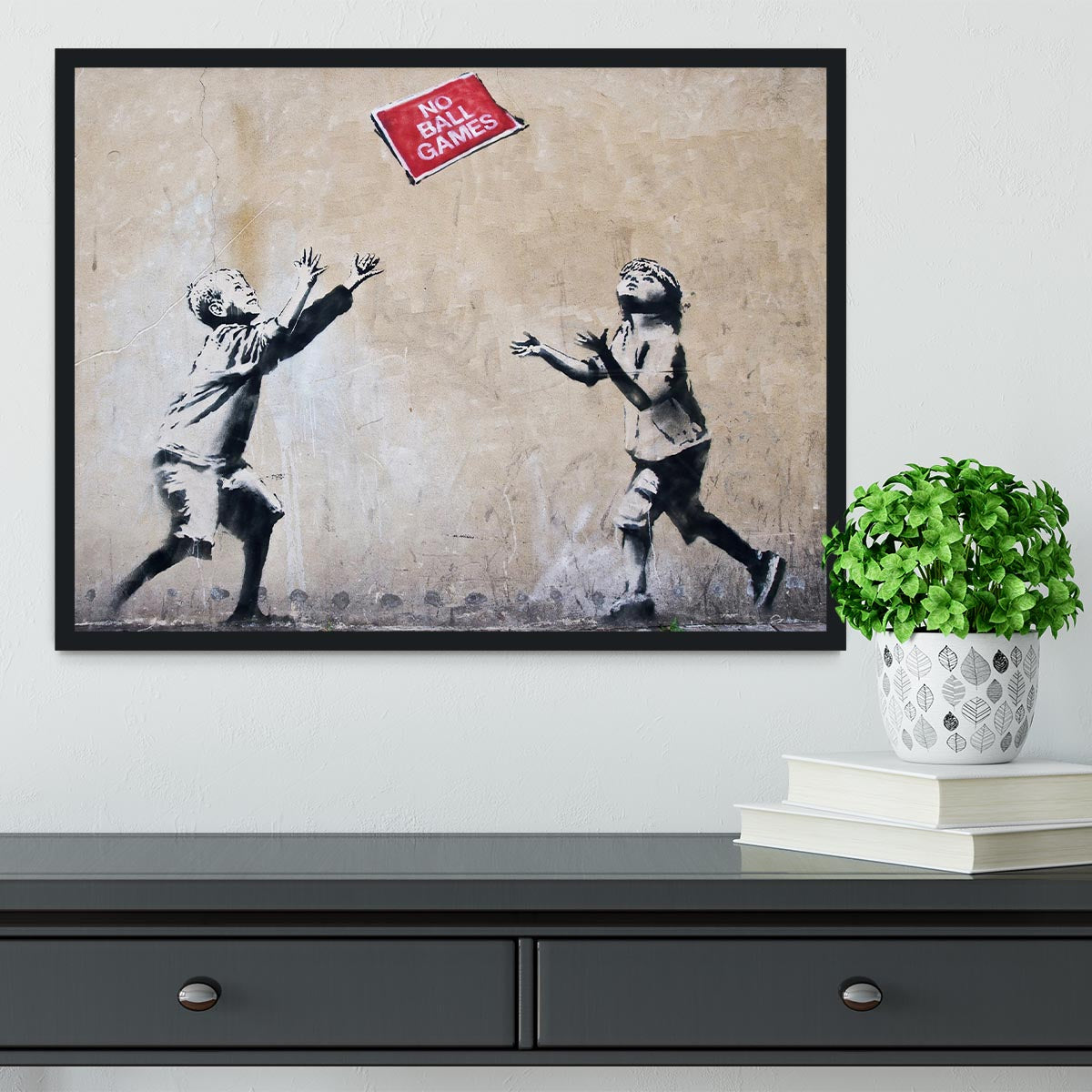 Banksy No Ball Games Framed Print - Canvas Art Rocks - 2