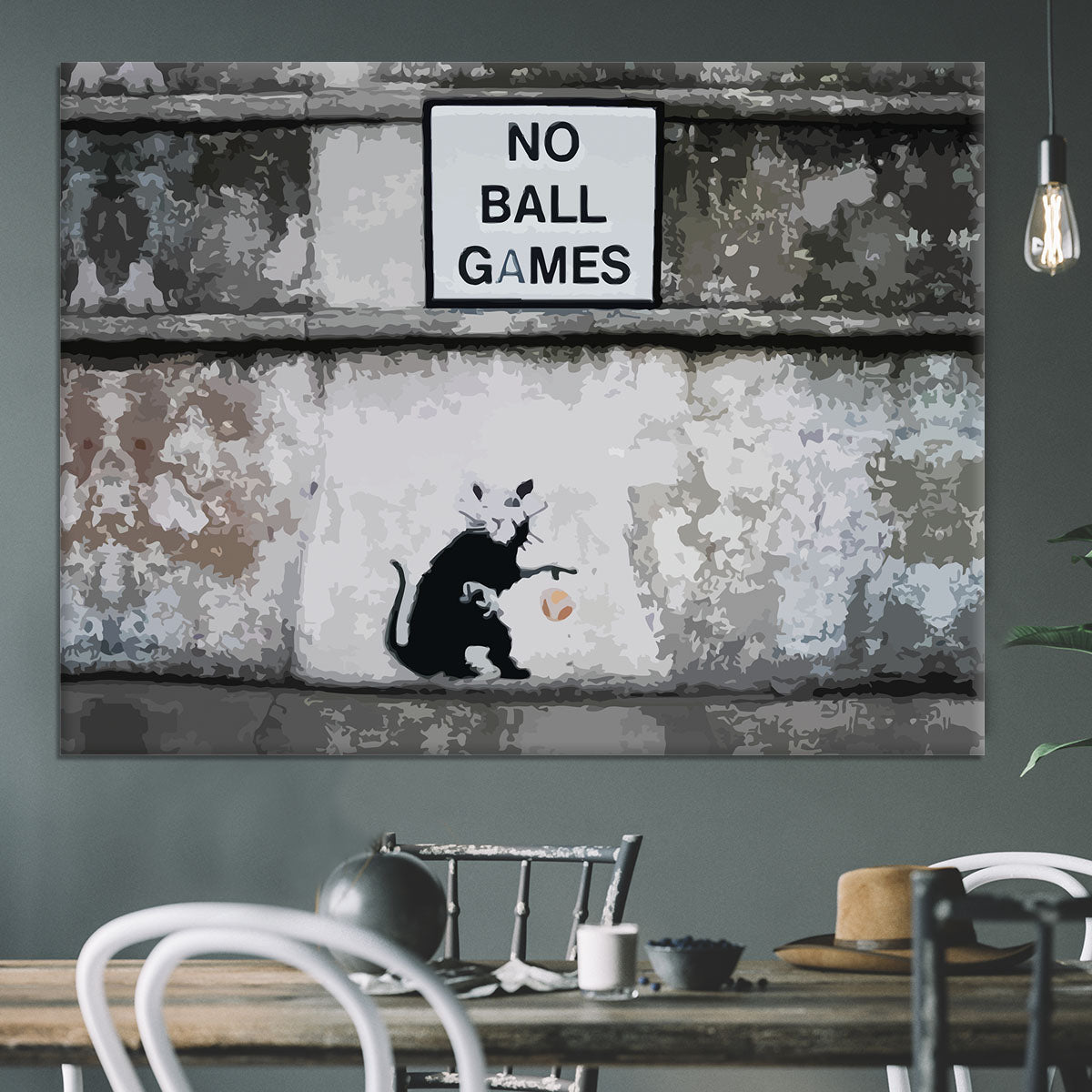 Banksy No Ball Games Rat Canvas Print or Poster - Canvas Art Rocks - 3