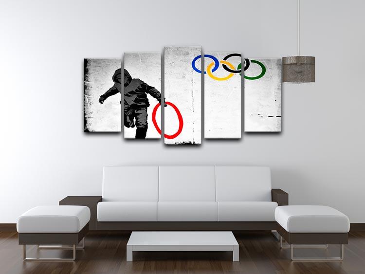 Banksy Olympic Rings Looter 5 Split Panel Canvas - Canvas Art Rocks - 3
