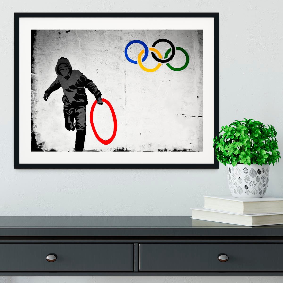 Banksy Olympic Rings Looter Framed Print - Canvas Art Rocks - 1