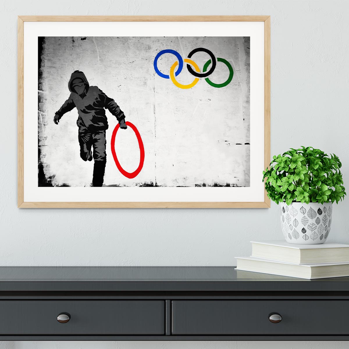 Banksy Olympic Rings Looter Framed Print - Canvas Art Rocks - 3