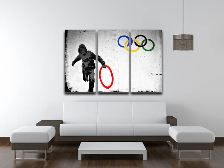 Banksy Olympic Rings 3 Split Canvas Print - Canvas Art Rocks