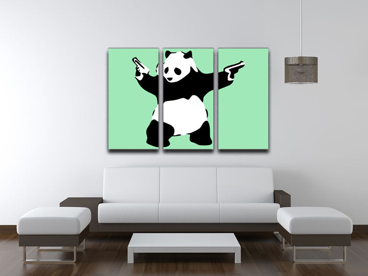 Banksy Panda Green 3 Split Panel Canvas Print - Canvas Art Rocks - 3