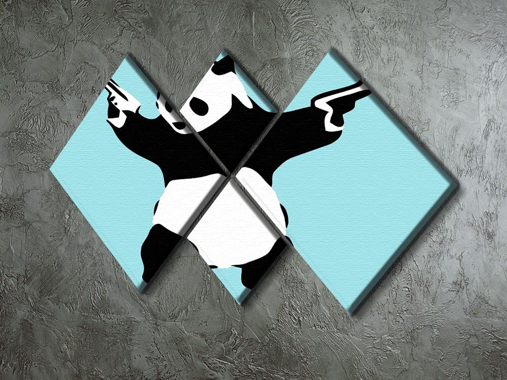 Banksy Panda Light Blue 4 Square Multi Panel Canvas - Canvas Art Rocks - 2