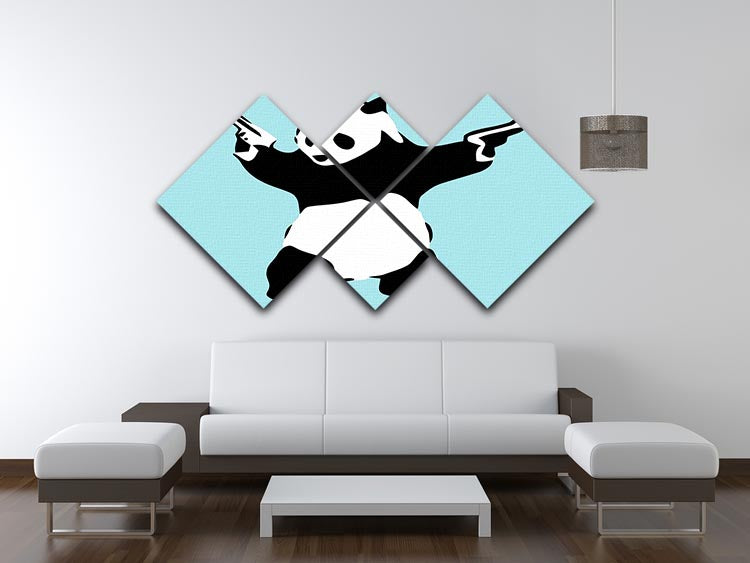 Banksy Panda Light Blue 4 Square Multi Panel Canvas - Canvas Art Rocks - 3