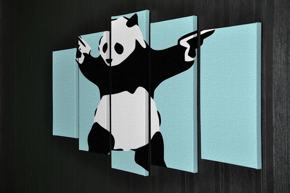 Banksy Panda Light Blue 5 Split Panel Canvas - Canvas Art Rocks - 2