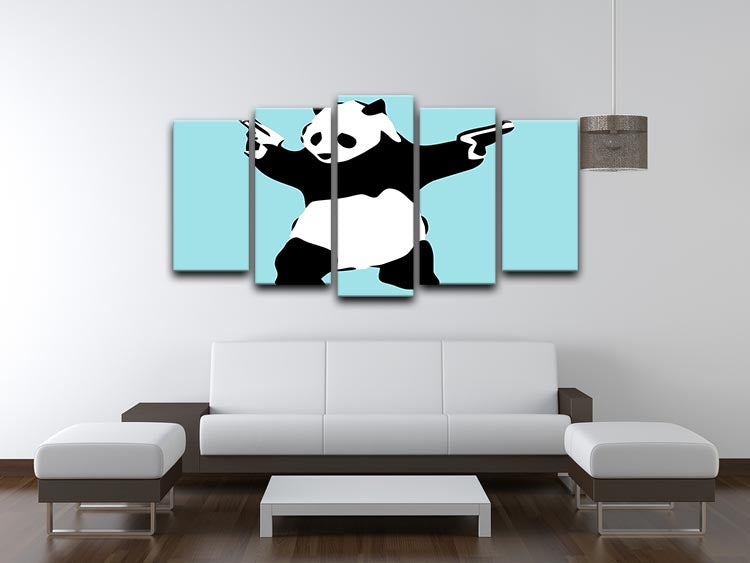 Banksy Panda Light Blue 5 Split Panel Canvas - Canvas Art Rocks - 3