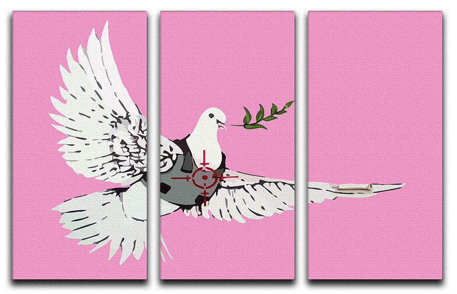 Banksy Peace Dove Pink 3 Split Panel Canvas Print - Canvas Art Rocks - 1