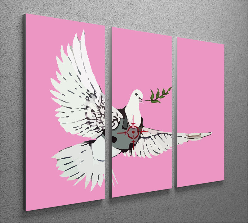 Banksy Peace Dove Pink 3 Split Panel Canvas Print - Canvas Art Rocks - 2