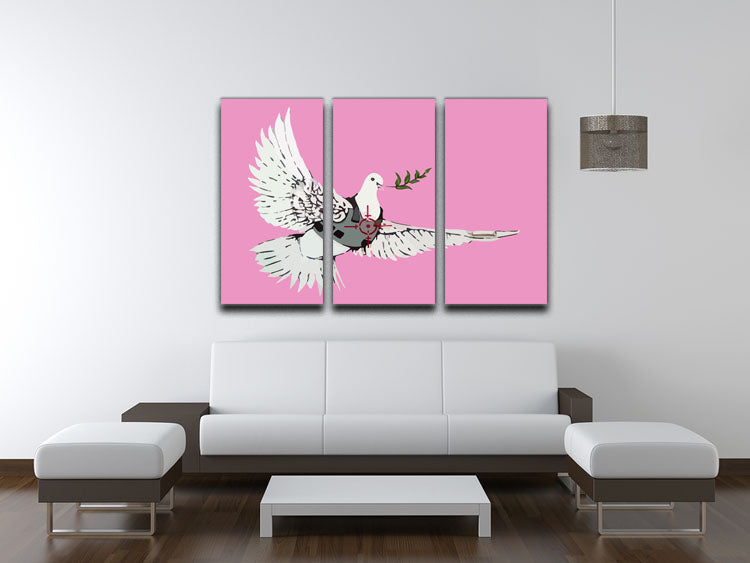 Banksy Peace Dove Pink 3 Split Panel Canvas Print - Canvas Art Rocks - 3