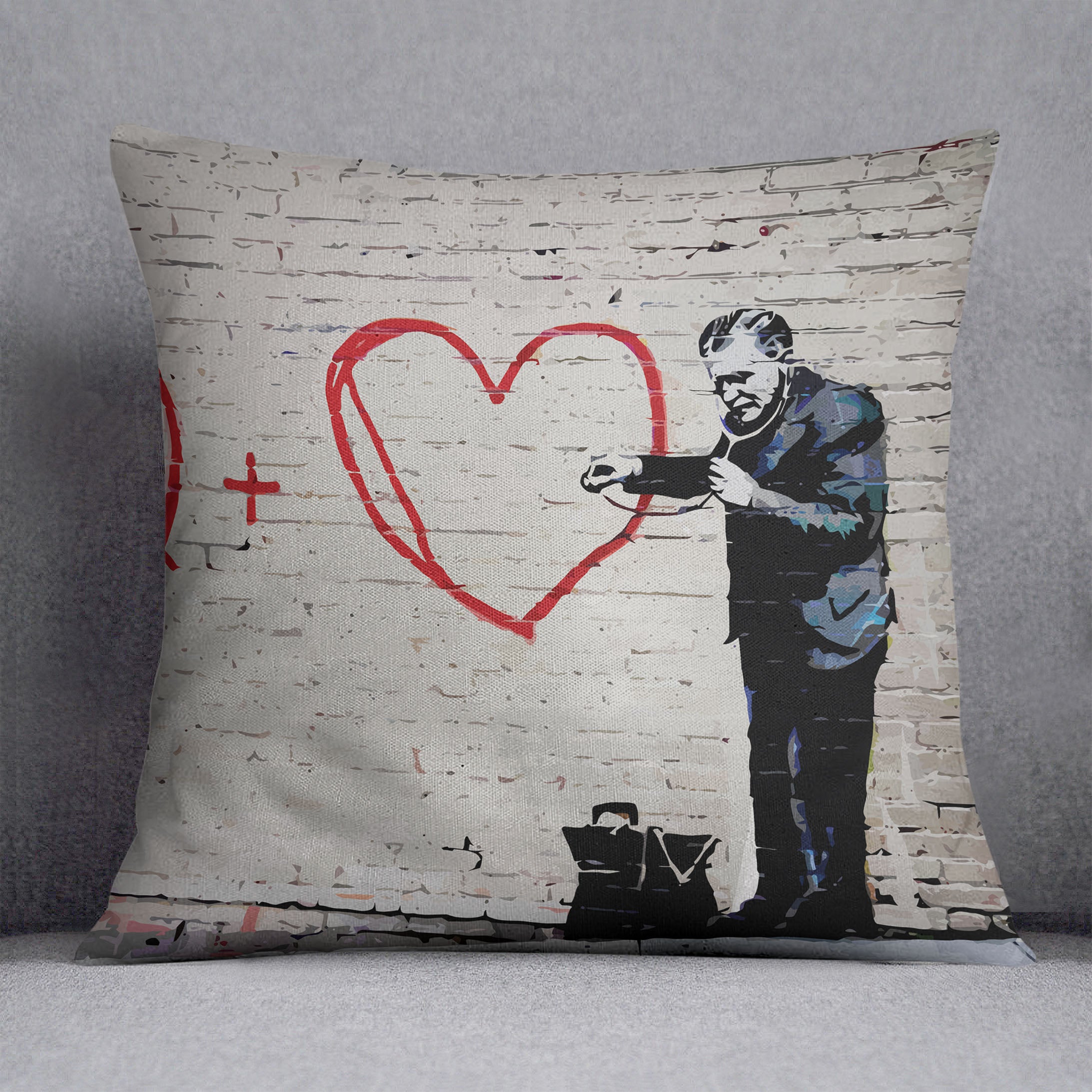 Banksy Peaceful Hearts Doctor San Francisco Cushion - Canvas Art Rocks - 1
