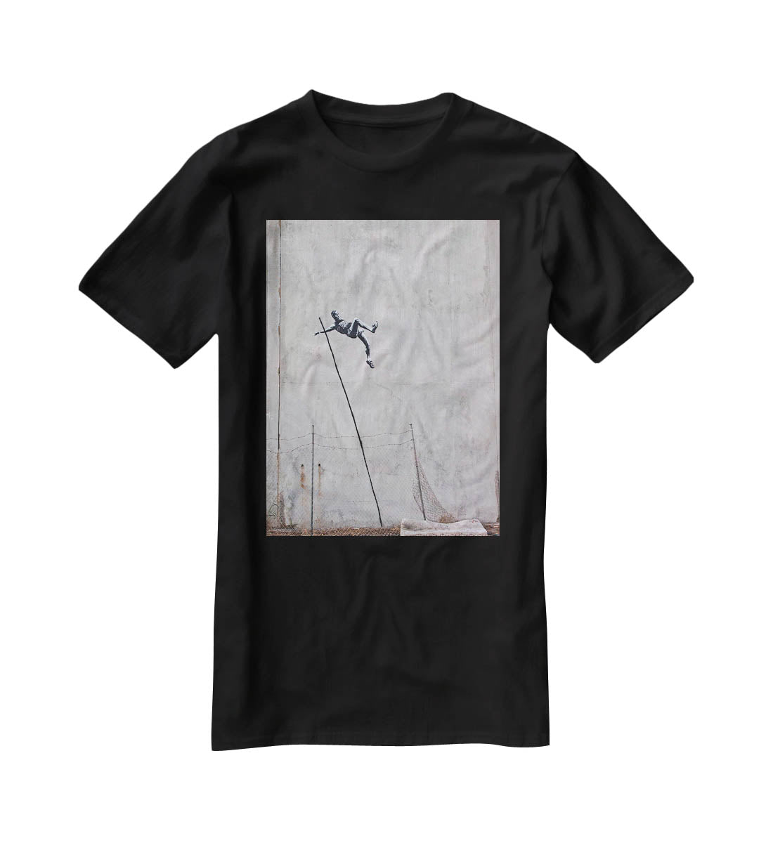 Banksy Pole Vaulter T-Shirt - Canvas Art Rocks - 1