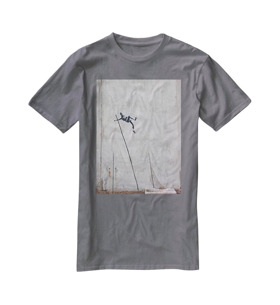 Banksy Pole Vaulter T-Shirt - Canvas Art Rocks - 3