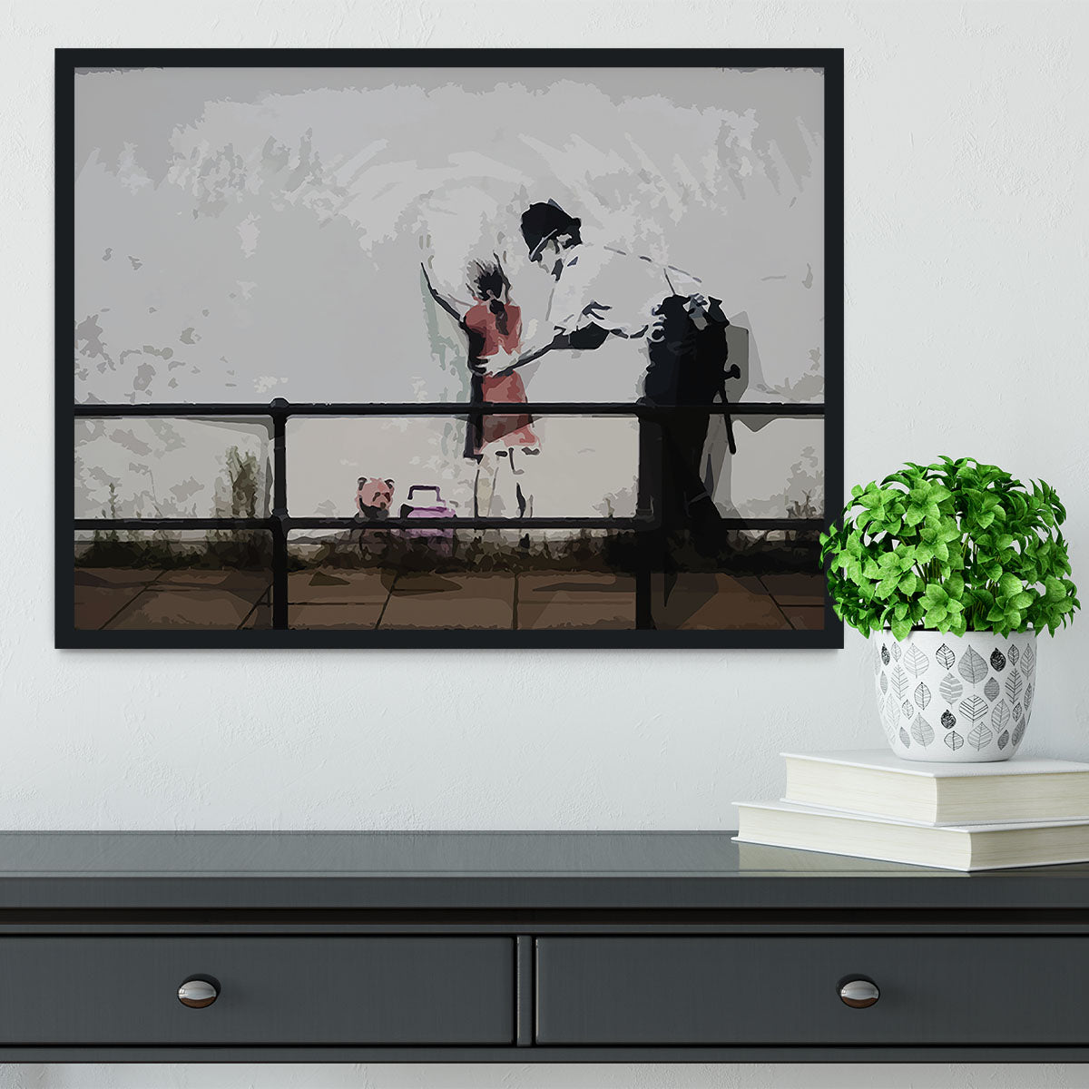 Banksy Policeman Searching Girl Framed Print Canvas Art Rocks