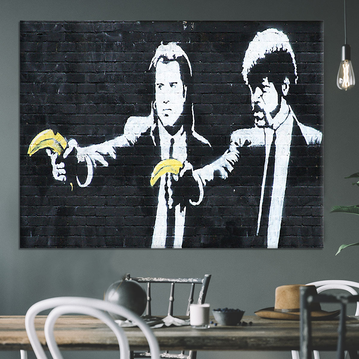 Banksy Style Pulp Fiction Street Art Canvas Print - Framed Graffiti Artwork, Multiple Sizes (Reproduction)