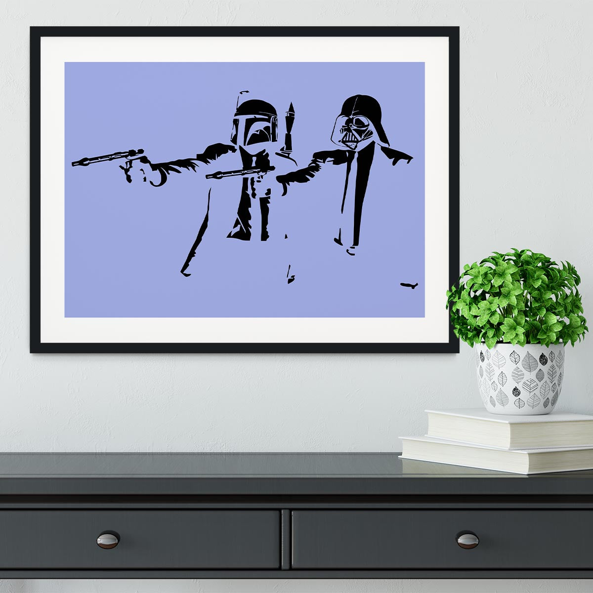 Banksy Pulp Fiction Star Wars Blue Framed Print - Canvas Art Rocks - 1