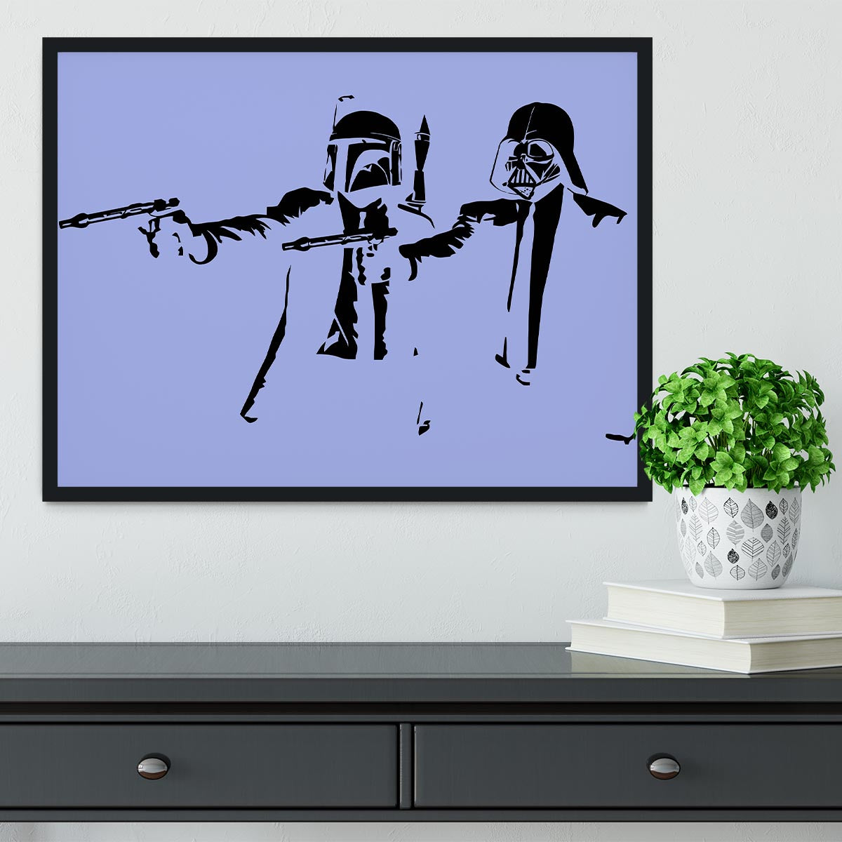 Banksy Pulp Fiction Star Wars Blue Framed Print - Canvas Art Rocks - 2