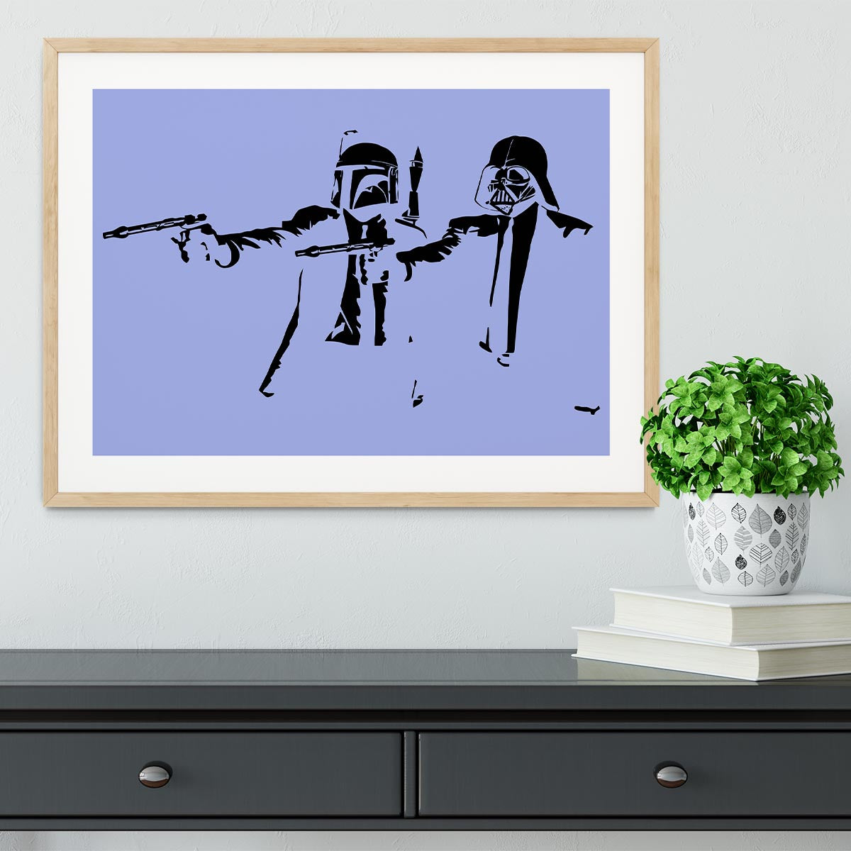 Banksy Pulp Fiction Star Wars Blue Framed Print - Canvas Art Rocks - 3