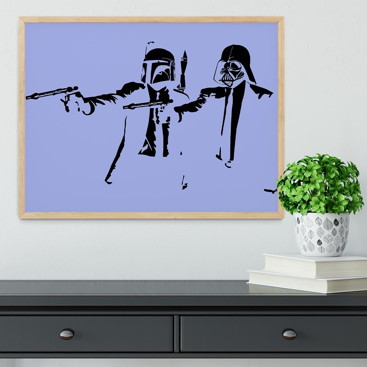 Banksy Pulp Fiction Star Wars Blue Framed Print - Canvas Art Rocks - 4