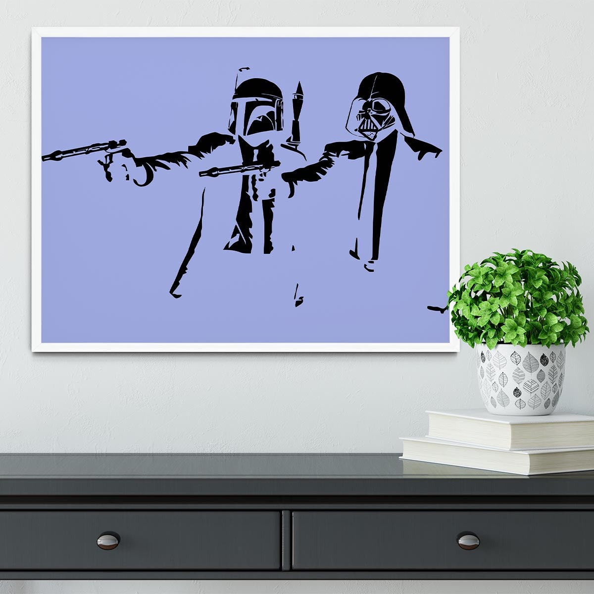 Banksy Pulp Fiction Star Wars Blue Framed Print - Canvas Art Rocks -6
