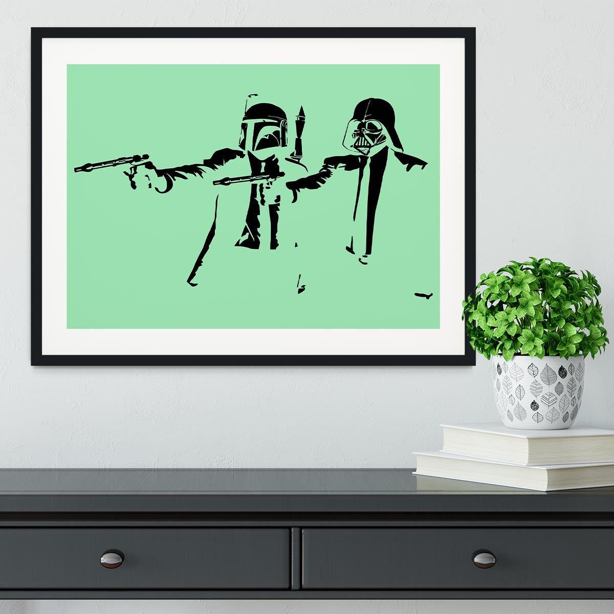 Banksy Pulp Fiction Star Wars Green Framed Print - Canvas Art Rocks - 1