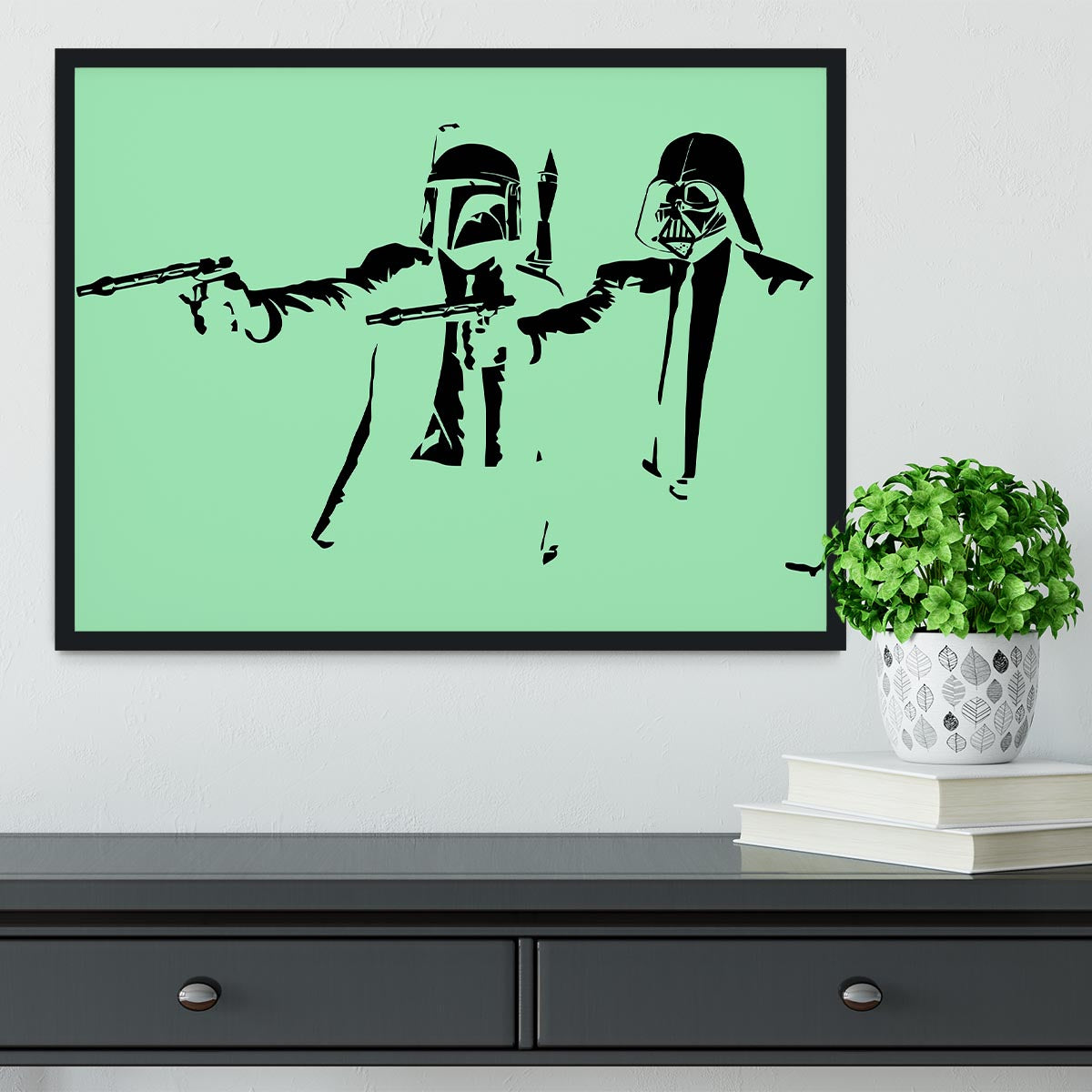Banksy Pulp Fiction Star Wars Green Framed Print - Canvas Art Rocks - 2