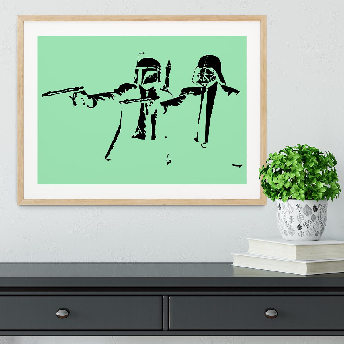 Banksy Pulp Fiction Star Wars Green Framed Print - Canvas Art Rocks - 3
