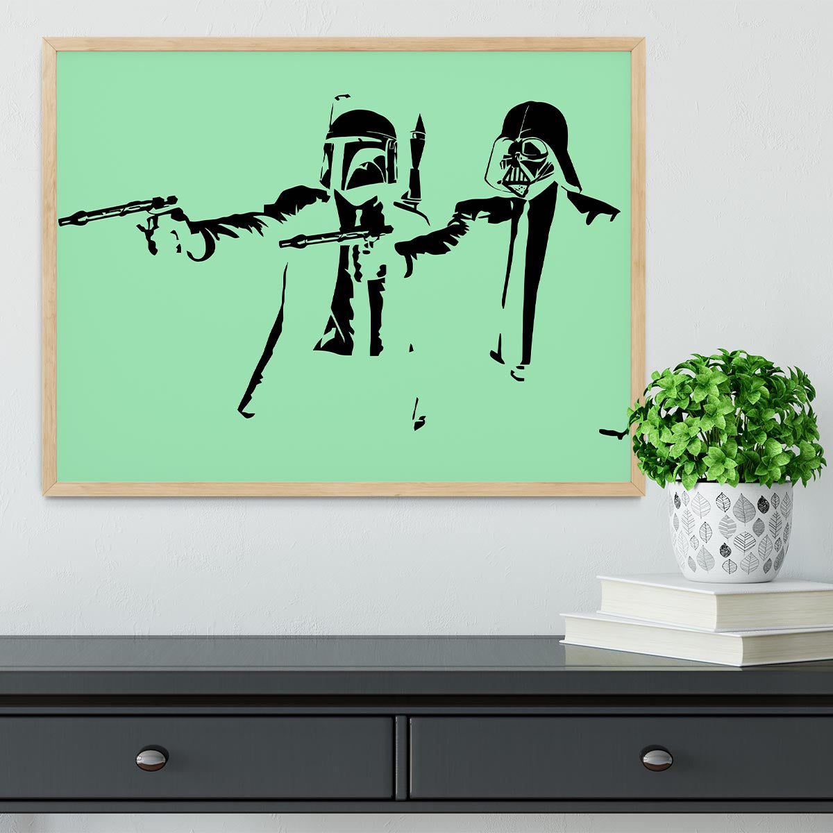 Banksy Pulp Fiction Star Wars Green Framed Print - Canvas Art Rocks - 4