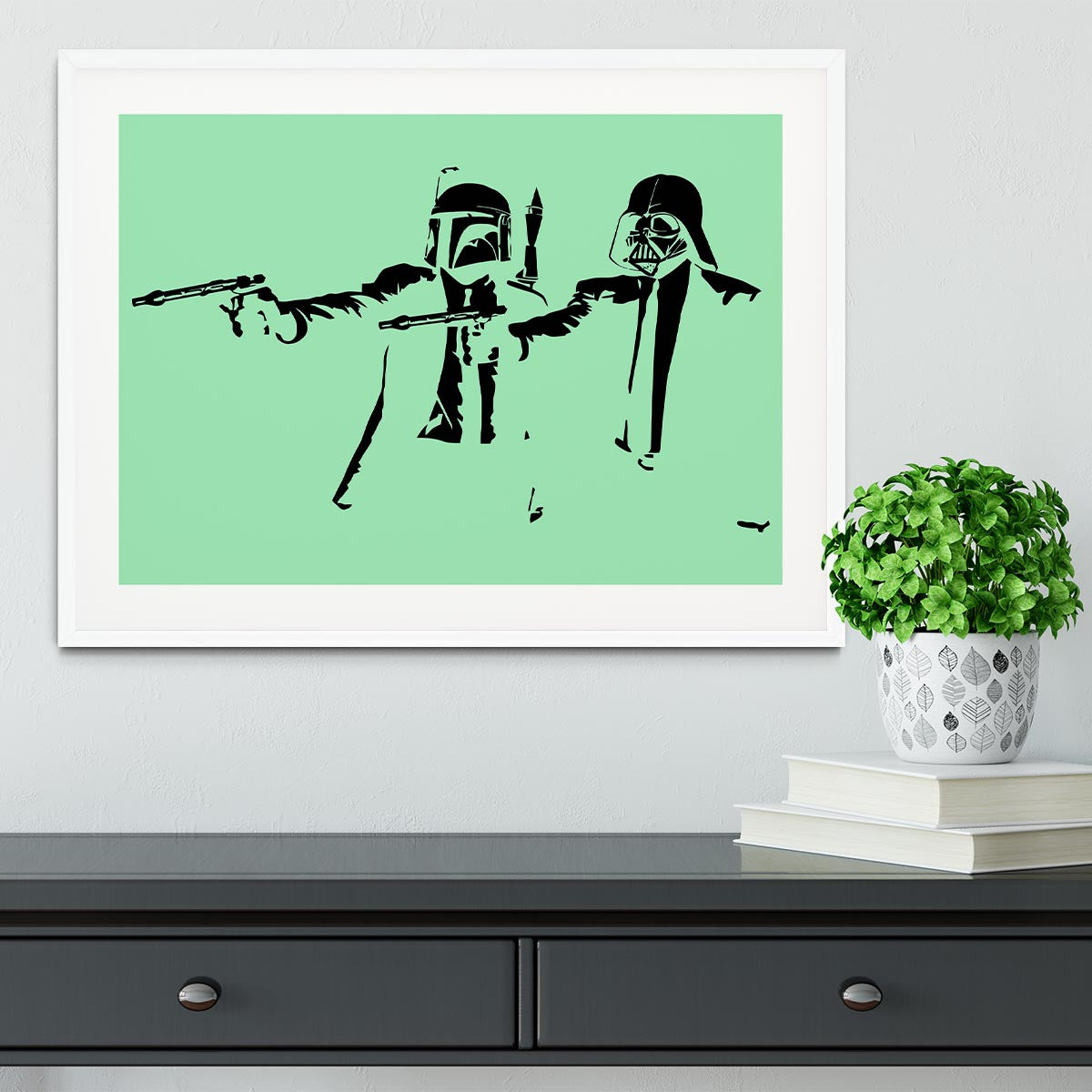 Banksy Pulp Fiction Star Wars Green Framed Print - Canvas Art Rocks - 5