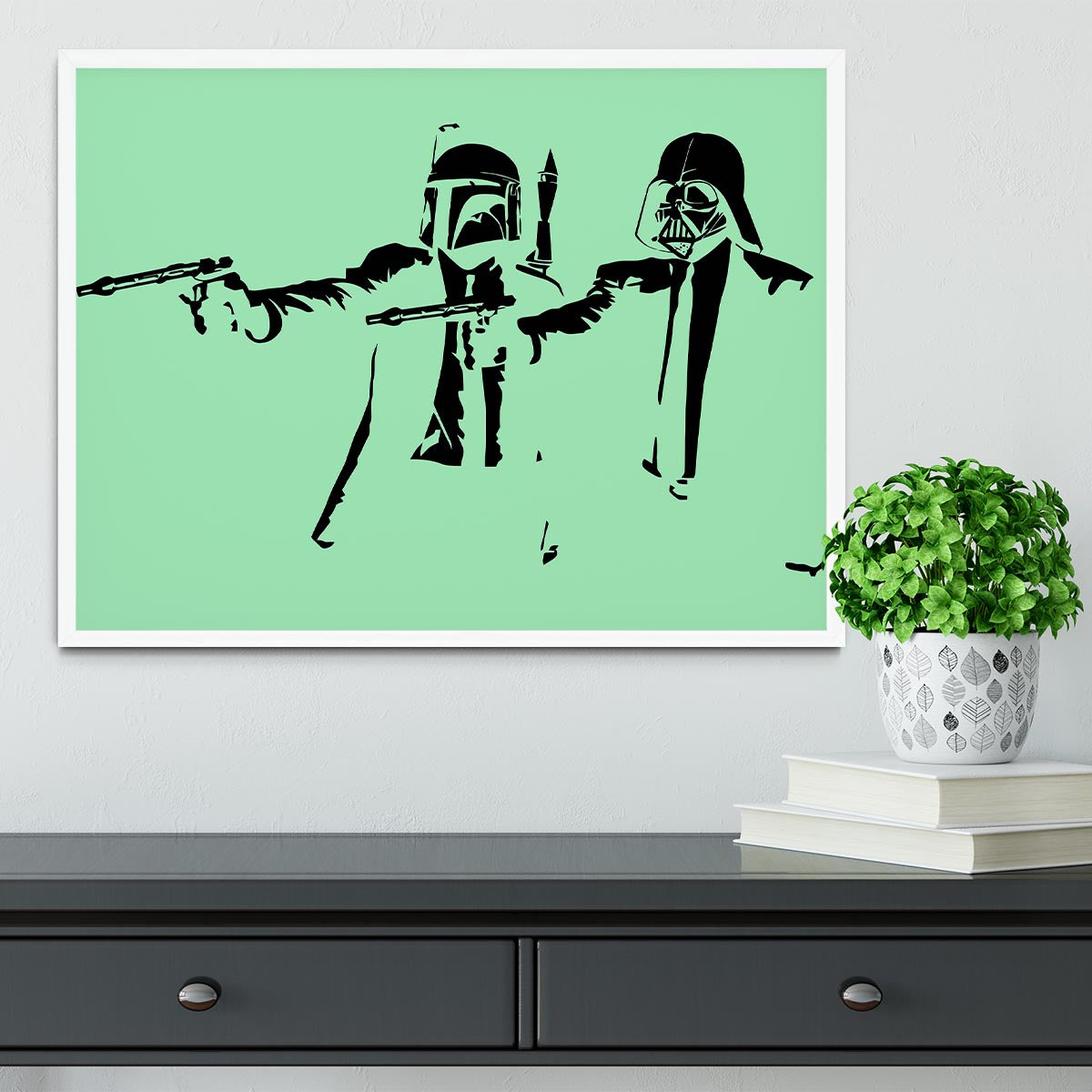 Banksy Pulp Fiction Star Wars Green Framed Print - Canvas Art Rocks -6