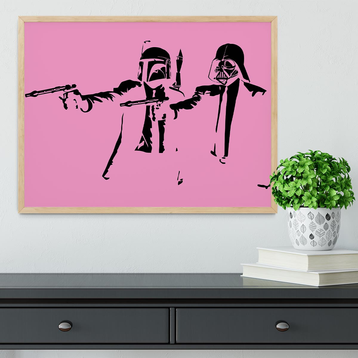Banksy Pulp Fiction Star Wars Pink Framed Print - Canvas Art Rocks - 4