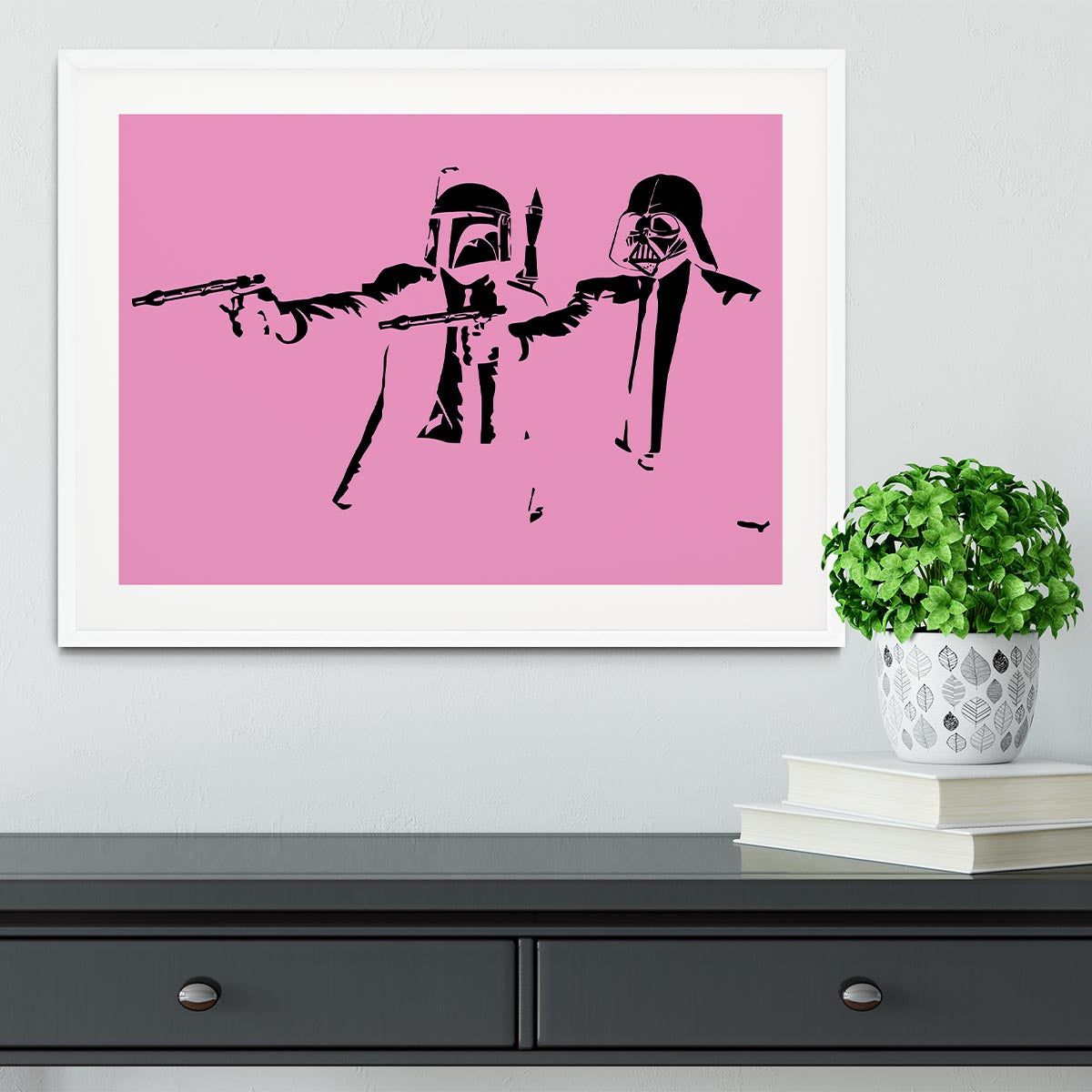 Banksy Pulp Fiction Star Wars Pink Framed Print - Canvas Art Rocks - 5