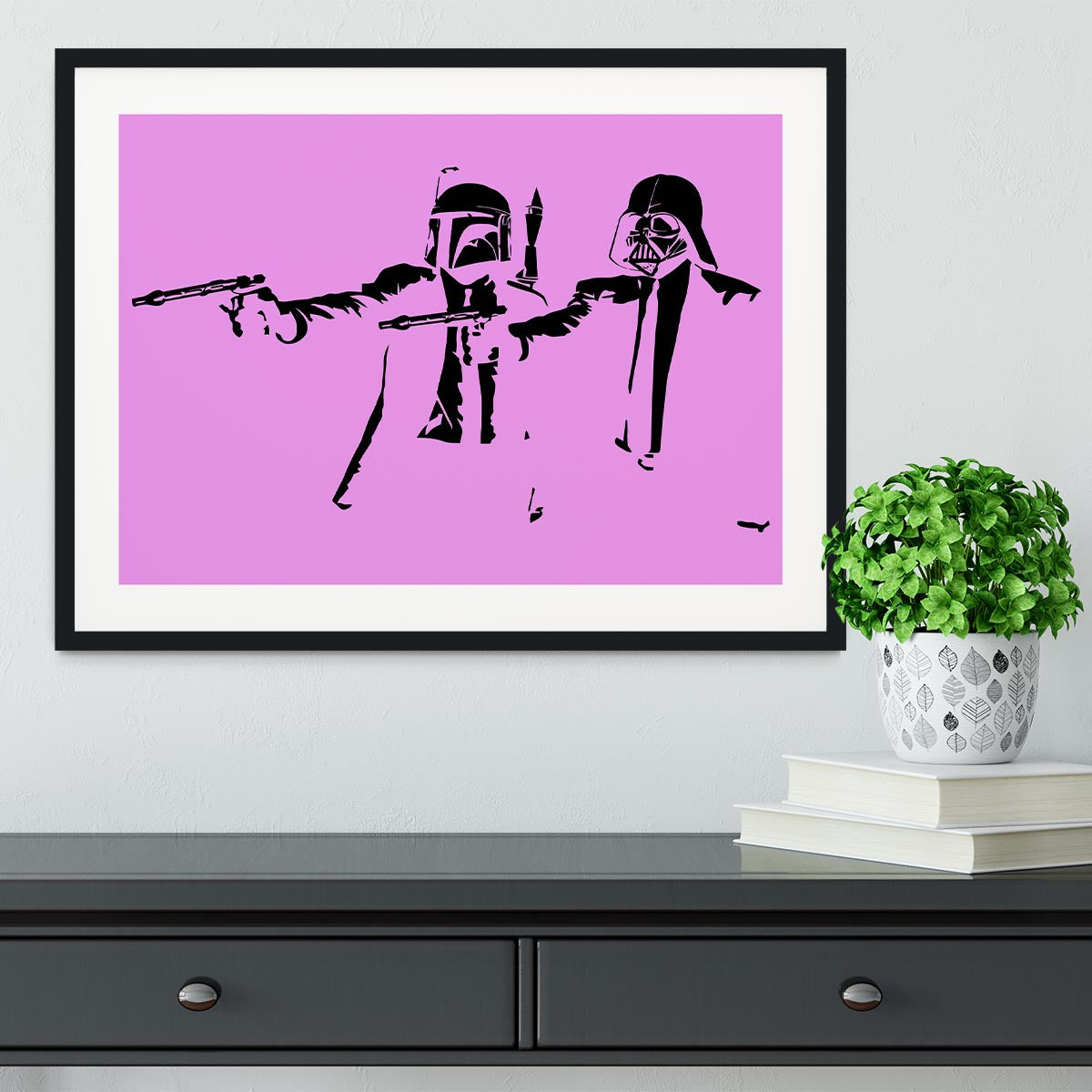 Banksy Pulp Fiction Star Wars Purple Framed Print - Canvas Art Rocks - 1