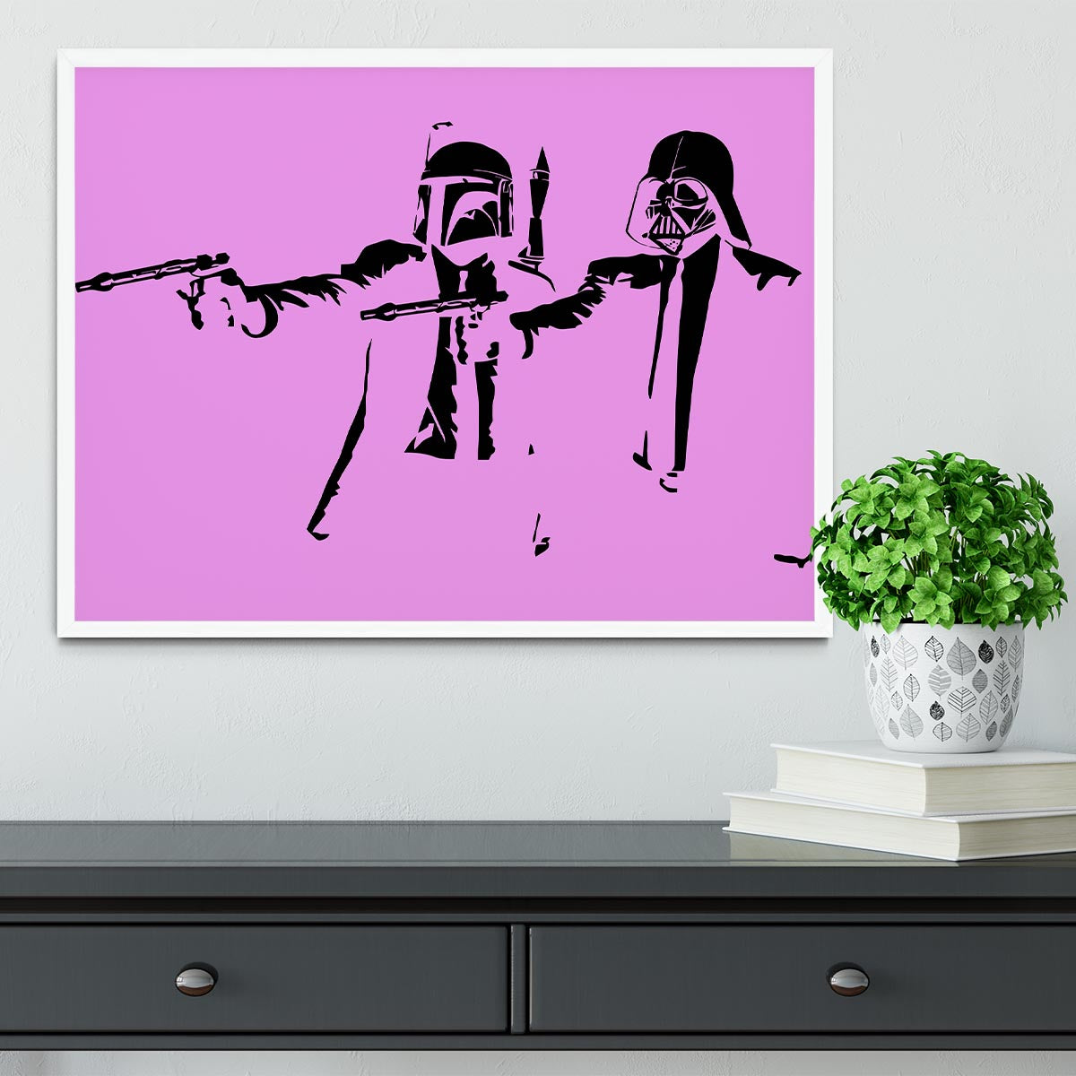 Banksy Pulp Fiction Star Wars Purple Framed Print - Canvas Art Rocks -6
