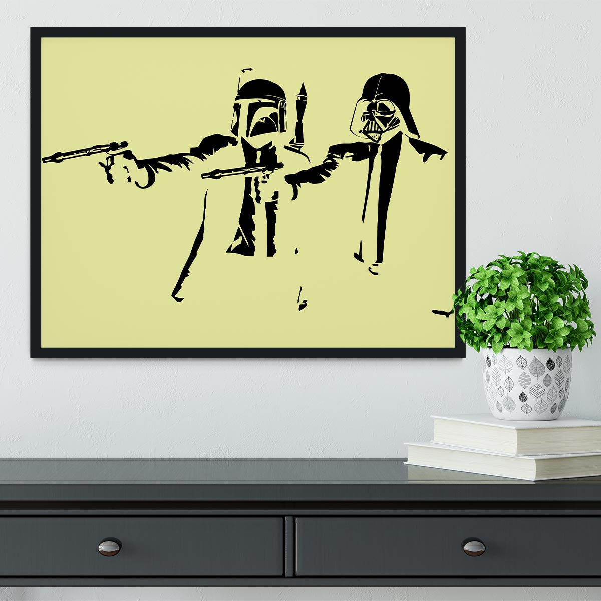 Banksy Pulp Fiction Star Wars Yellow Framed Print - Canvas Art Rocks - 2
