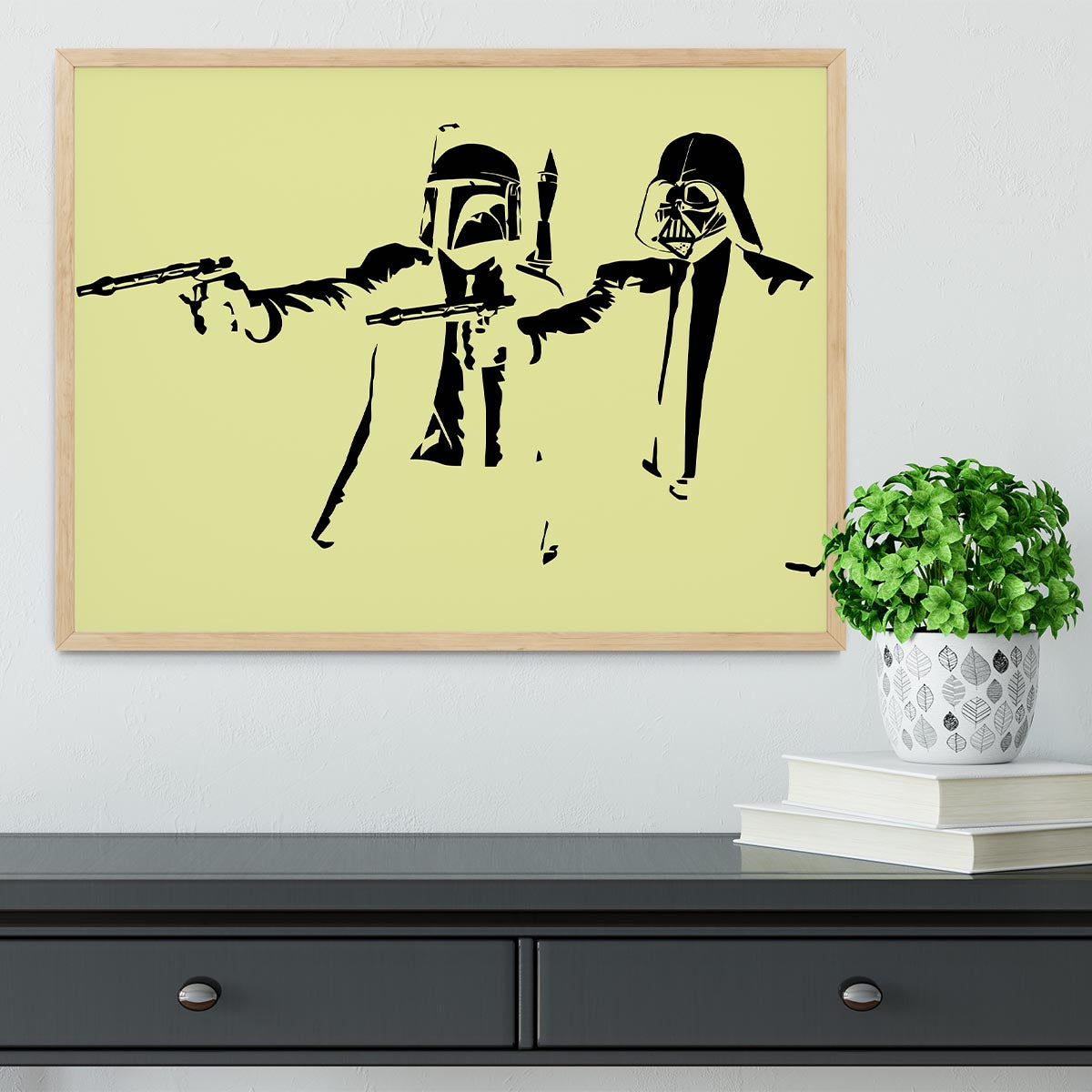 Banksy Pulp Fiction Star Wars Yellow Framed Print - Canvas Art Rocks - 4