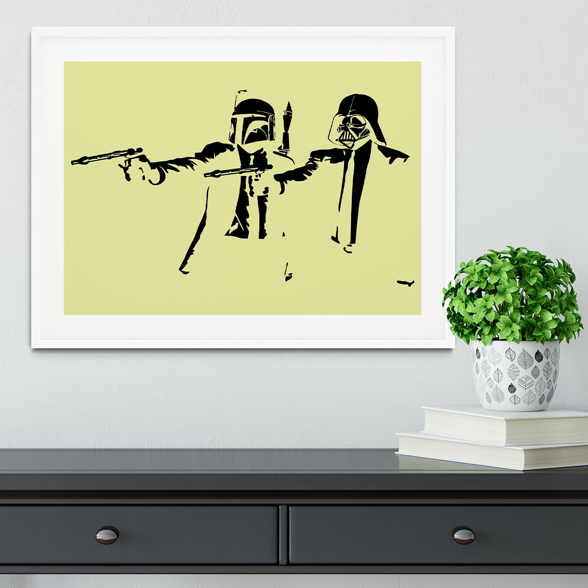 Banksy Pulp Fiction Star Wars Yellow Framed Print - Canvas Art Rocks - 5