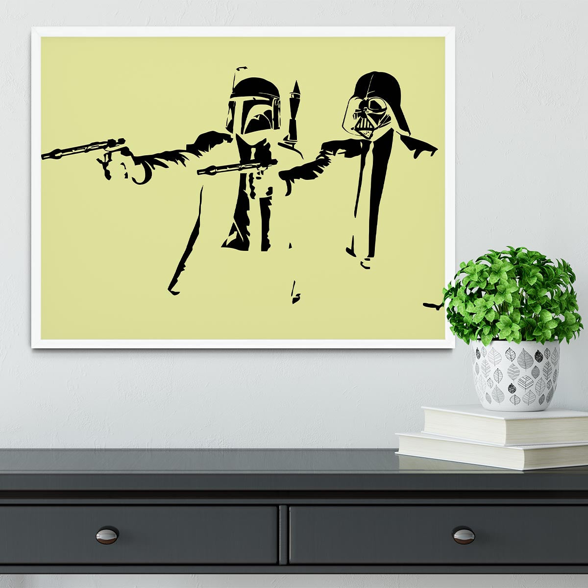 Banksy Pulp Fiction Star Wars Yellow Framed Print - Canvas Art Rocks -6