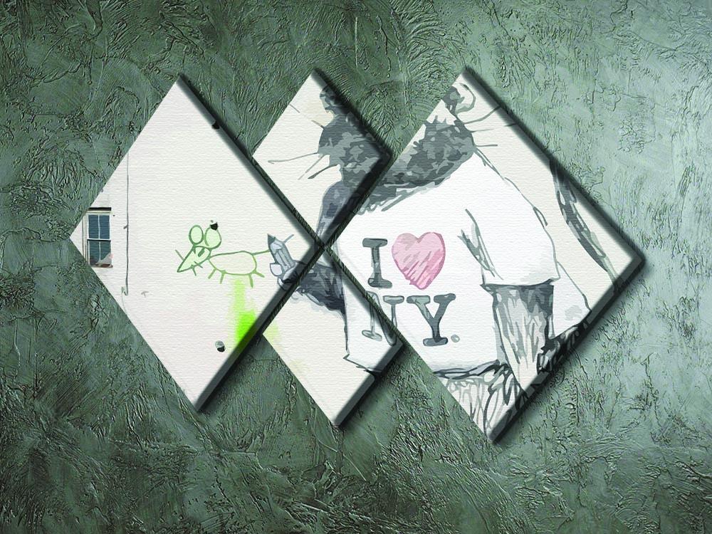 Banksy Rat I Love New York 4 Square Multi Panel Canvas - Canvas Art Rocks - 2