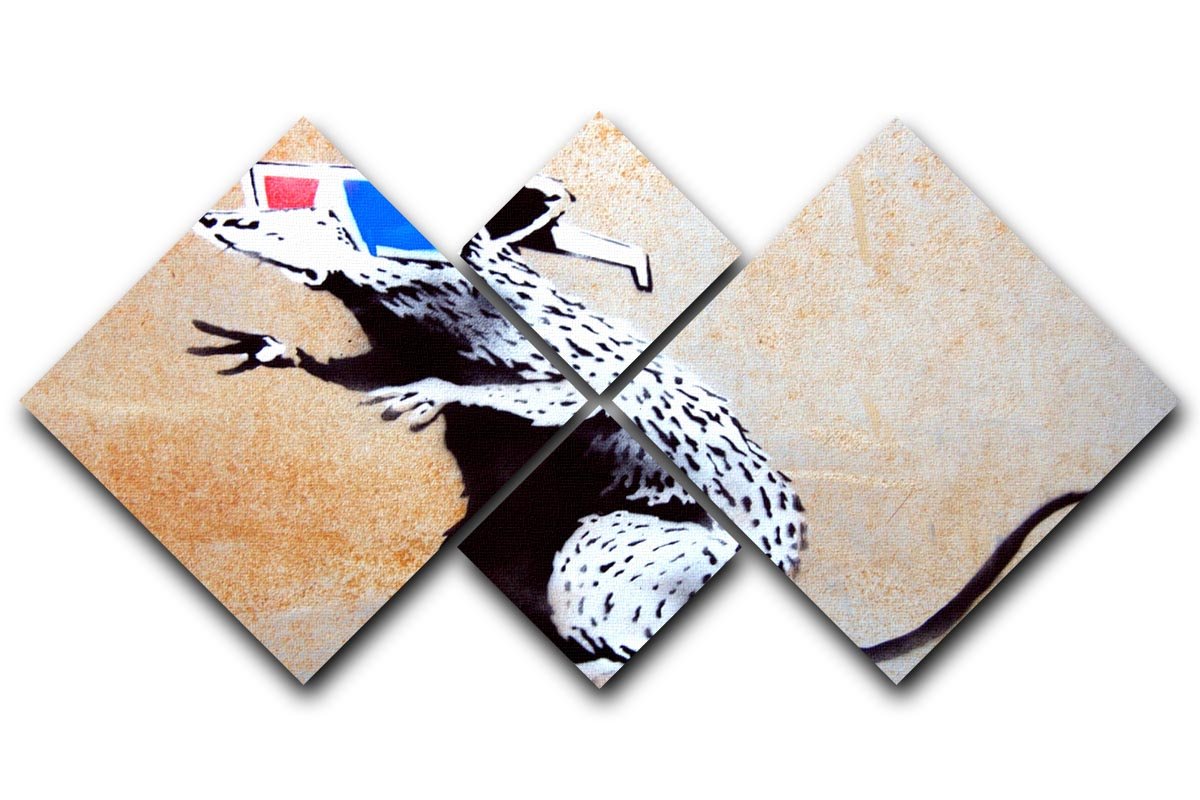 Banksy Rat Wearing 3D Glasses 4 Square Multi Panel Canvas  - Canvas Art Rocks - 1