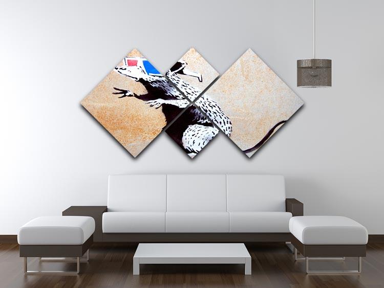 Banksy Rat Wearing 3D Glasses 4 Square Multi Panel Canvas - Canvas Art Rocks - 3