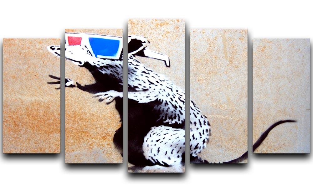 Banksy Rat Wearing 3D Glasses 5 Split Panel Canvas  - Canvas Art Rocks - 1