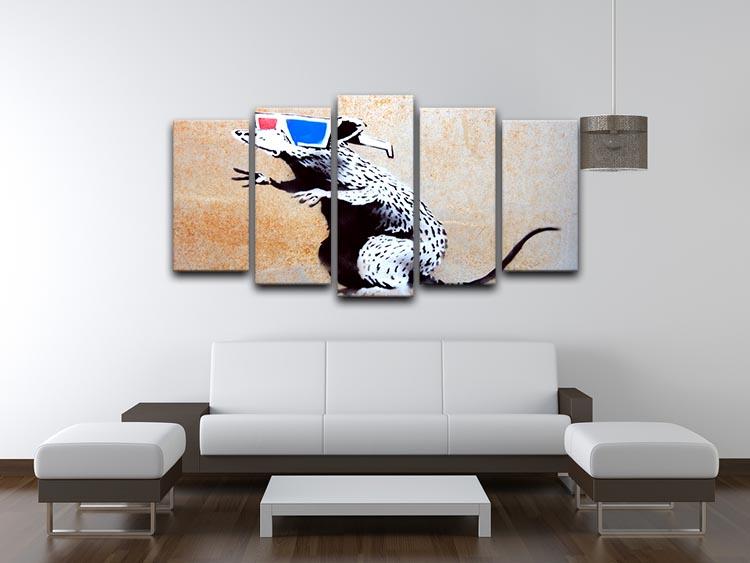 Banksy Rat Wearing 3D Glasses 5 Split Panel Canvas - Canvas Art Rocks - 3