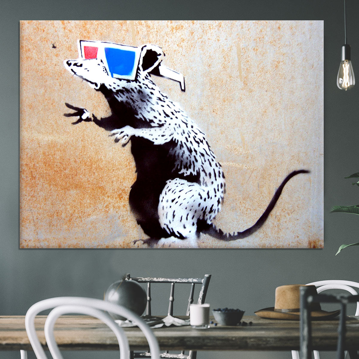 Banksy Rat Wearing 3D Glasses Canvas Print or Poster - Canvas Art Rocks - 3
