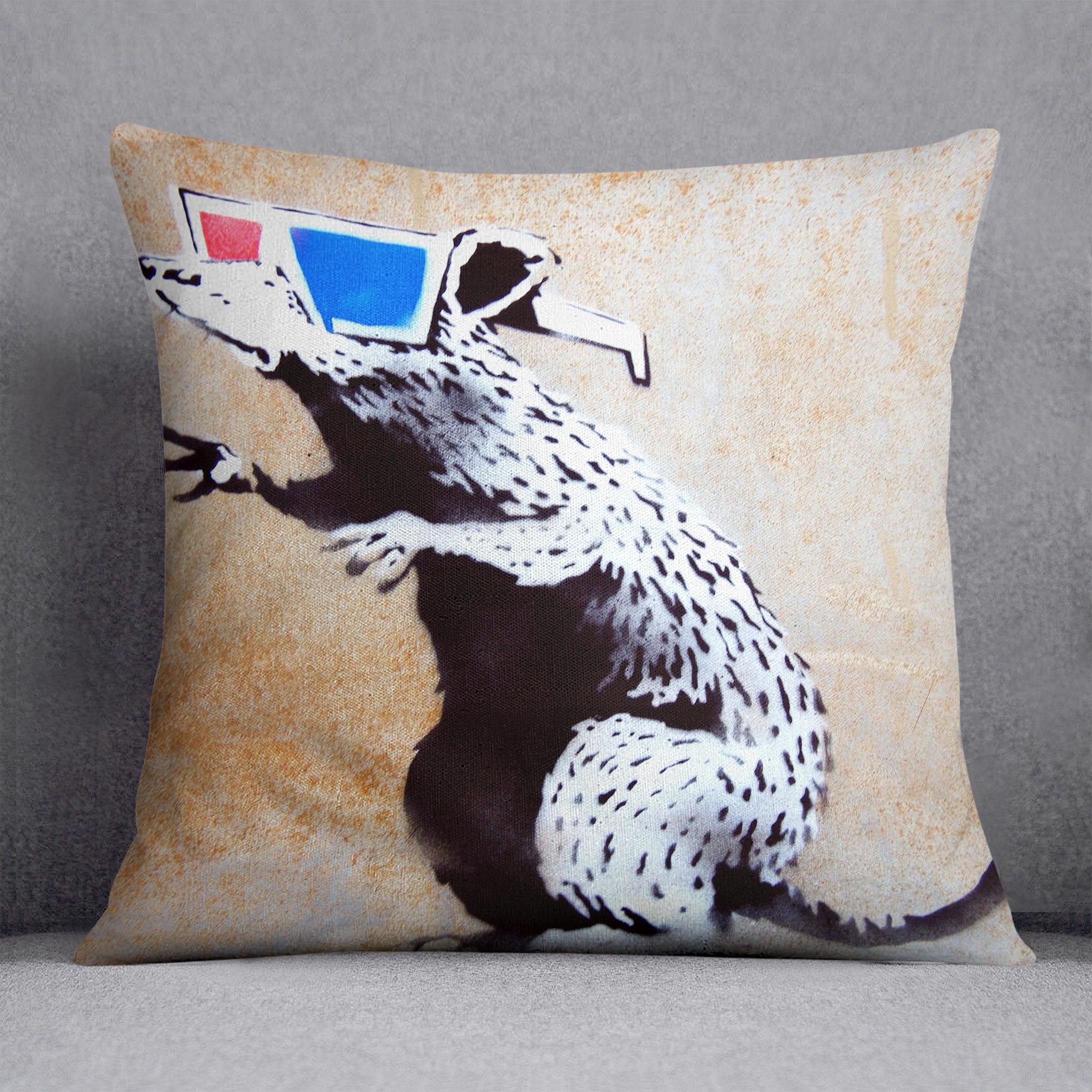 Banksy Rat Wearing 3D Glasses Cushion