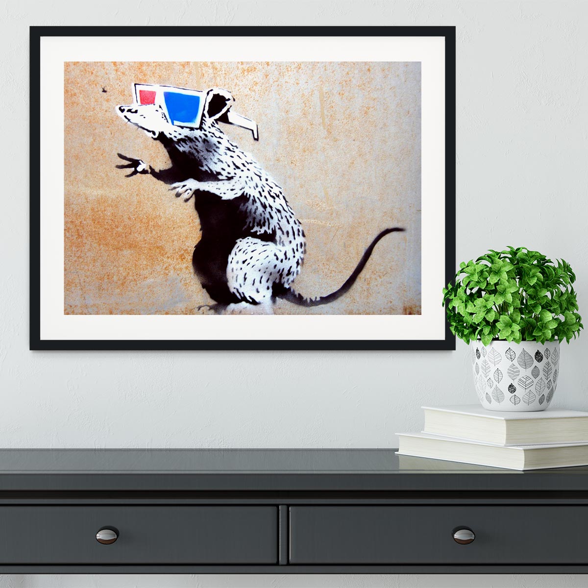 Banksy Rat Wearing 3D Glasses Framed Print - Canvas Art Rocks - 1