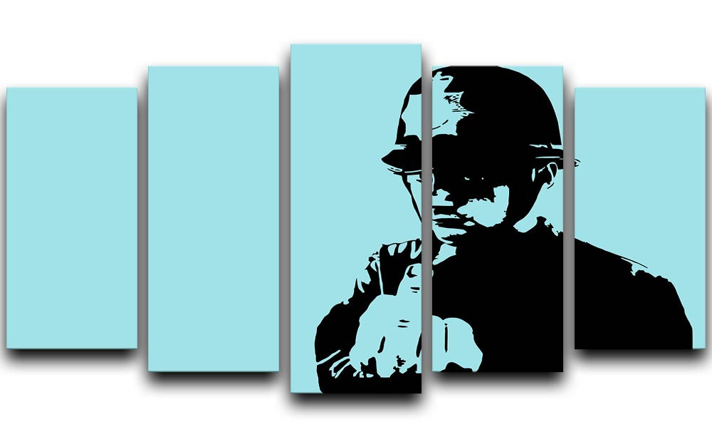 Banksy Rude Policeman Light Blue 5 Split Panel Canvas - Canvas Art Rocks - 1